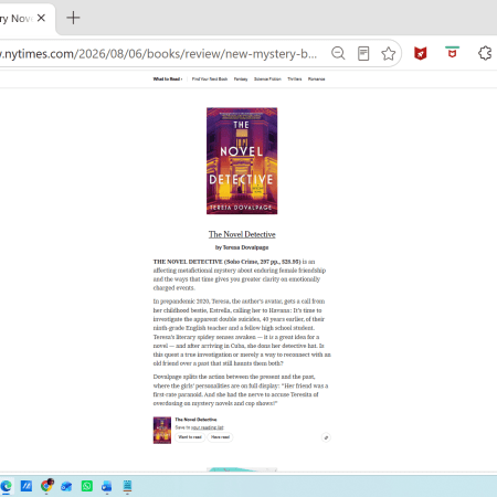 Reseña en The New York Times sobre The Novel Detective de Teresa Dovalpage.